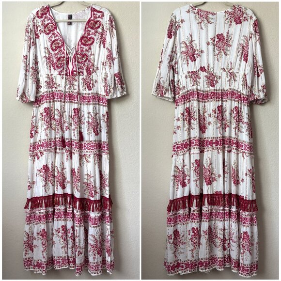 Me 2 Magic Dresses & Skirts - Me 2 Magic 2X Boho Paisley Floral Print Sequin Lace Up Maxi Dress